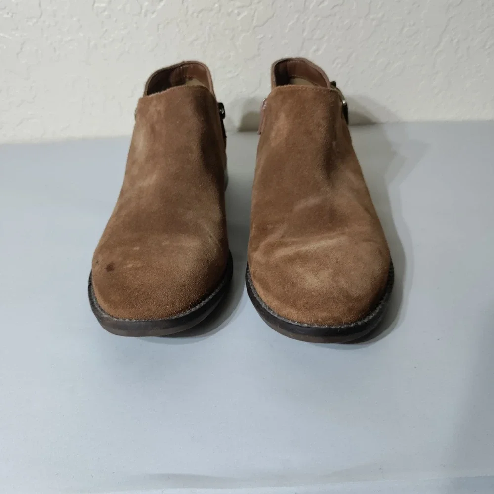 Clarks Collection Suede Ankle Boots Tan Brown Buckle Zip 7.5 261467234050